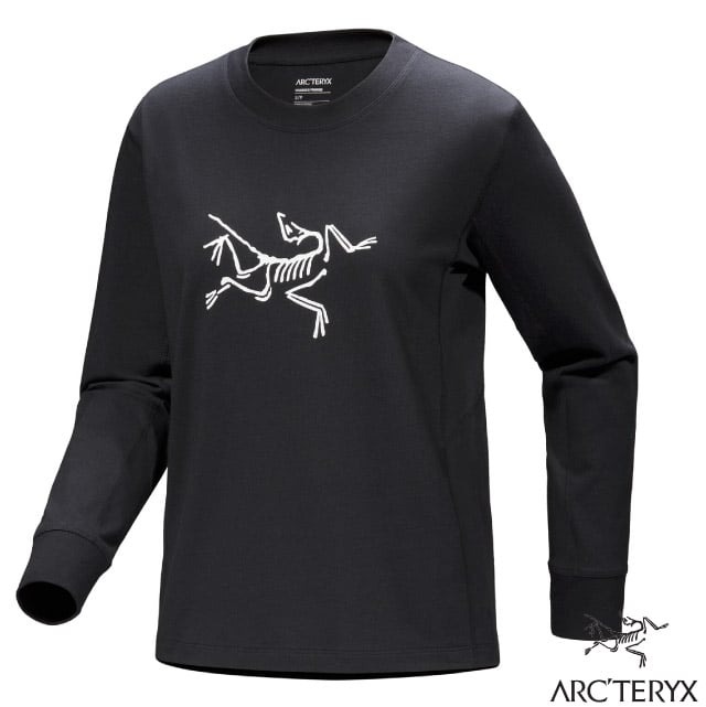  【ARCTERYX 始祖鳥】女 ARCHAEOPTERYX 圖案有機棉混紡圓領長袖T恤/X000009428 黑✿30E010